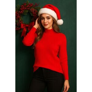 Vince Camuto Mock Neck Ribbed Sweater XS Red Christmas
